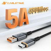 CABLETIME- Alumium USB-A 2.0 to USB-C 5A Super-Fast Charge Cable, AM/CM, Nickle Plated, Purple insulation, With 56kΩ pull-up resistor, Current: 5A Max, Transmission Rate: 480Mbp, REACH, SKU- CT-AMCM5A-AG1