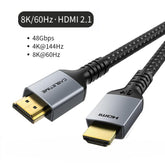 CABLETIME- 8K PVC HDMI 2.1 Cable, Gold plated, Wire: 30AWG OD 6.3mm, Shell: Space Grey Aluminum + PVC, Black PVC Jacket with Nylon braided, Support 8K/60HZ/48Gbps, SKU- CT-HD8K-AG2