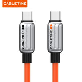 CABLETIME- Magnetic PD240W USB-C Cable 1. Connector: USB C Male Nickle-plated, with E-MARK 2. Current/Voltage:5A/48V 240 3. Transmission Rate:480Mbps 4, SKU-CT-CM240-MZO2