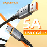 CABLETIME- Alumium USB-A 2.0 to USB-C 5A Super-Fast Charge Cable, AM/CM, Nickle Plated, Purple insulation, With 56kΩ pull-up resistor, Current: 5A Max, Transmission Rate: 480Mbps, Certificate: CE, ROHS2, REACH, SKU- CT-AMCM5A-AG2