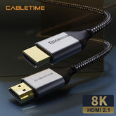 CABLETIME- 8K Premium HDMI 2.1 Cable Coaxial Cable, Wire: UL 32AWG 5P+4C with ALMlar+ 85% Braiding OD4.5mm, Flexilble matt PVC with nylon Jacket, Alumium Housing, Gold plated SKU- CT-AV540-HE21G(C8K)-B1