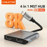 CABLETIME- 8K USB C To Dual HDMI Adapter Dual 4K , 8K30Hz HDMI + 4K60Hz HDMI + USB 2.0 + PD 100W, Support MST, Single 8K30Hz, Dual 4K60Hz, SKU- CT-CM2H8K-AG