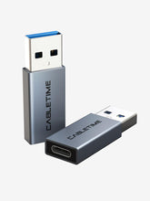 CABLETIME- OTG Adapter USB3.0 A Male to USB-C Female, Charge: 2.1A max, Transmit Rate: 480Mbps, Nickle plated with Alumium Housing, SKU- CT-C160-PU33-CFAM(OTG)-AS