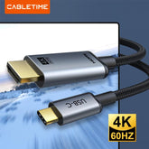 CABLETIME- PREMIUM USB TYPE C TO HDMI CABLE, SUPPORT AUDIO-VIDEO 4K/60HZ ,34/32/24AWG WITH BRAIDING, Gold plated,with Alumium housing, Printing CABLETIME+4K/60HZ WORDS , Matt Flexible TPE Jacket , RoHS , SKU- CT-C160-PU31-CMHD4-S1.8
