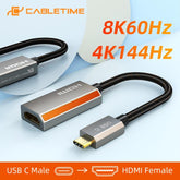 CABLETIME- Zinc Alloy USB C TO HDMI Adapter 8K/60Hz, Input: USB-C Male Gold Plated, Output: DP Female, Resolution: 8K60Hz 4K144Hz Max, Shell: Zinc Alloy, Wire: USB3.2 CABLE, Jacket:Black Braided, OD:5.1mm, SKU- CT-CMHF8K-ZG
