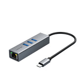 Premium USB C to RJ45+USB3.0x3 HUB, 3 Ports + Gigabit Ethernet(Support 10/100/1000Mbps), Super Speed Data transmission 5Gbps, With LED light, Space Grey Aluminum Shell