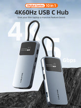 CABLETIME- 10-IN-1 4K60Hz USB C HUB SCREEN SERIES,Input: USB C; Output: 1×HDMI 4K60Hz, 2×USB-A 3.0 5Gbps, 1×USB-C 3.0 5Gbps, 2×USB-A 2.0,1×SD/TF 2.0, 1×USB-C PD 100W, 1×LAN 1000Mbps, 1×Audio&Mic 3.5mm