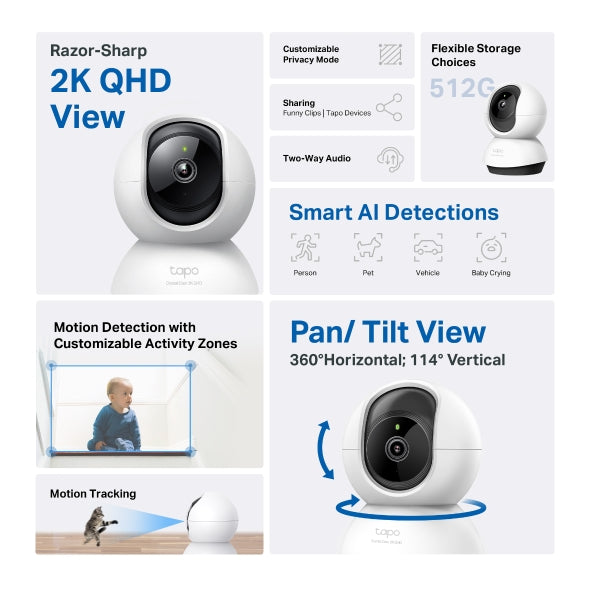 Pan/Tilt AI Home Security Wi-Fi Camera | Tapo C220 V1