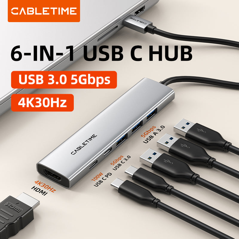 CABLETIME- ECO 9-IN-1 USB C HUB 4K30Hz, 5Gbps,  SKU- CT-HBP3-AG9