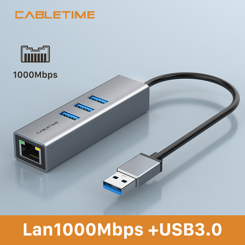 USB 3.0 3 Port Hub With Gigabit Ethernet Adapter
