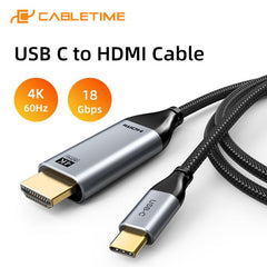 Premium USB Type C to HDMI Cable, Gold Plated, Support AUDIO-VIDEO 4K/60HZ, Transmission Rate: 18Gbps, Shell: Aluminum +TPE, Jacket: Black Braided, OD: 4.5mm, RoHS , SKU- CT-C160-PU31-CMHD2-S3