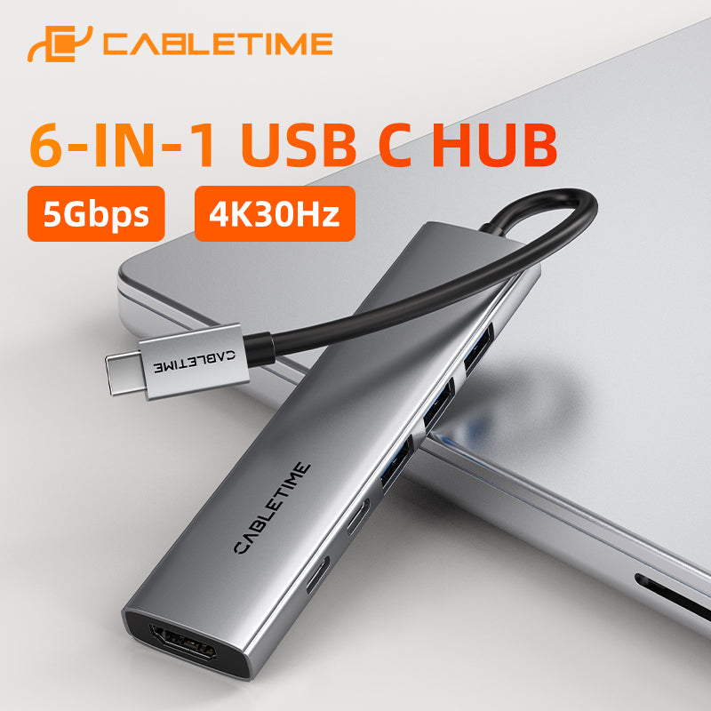 CABLETIME- ECO 9-IN-1 USB C HUB 4K30Hz, 5Gbps,  SKU- CT-HBP3-AG9