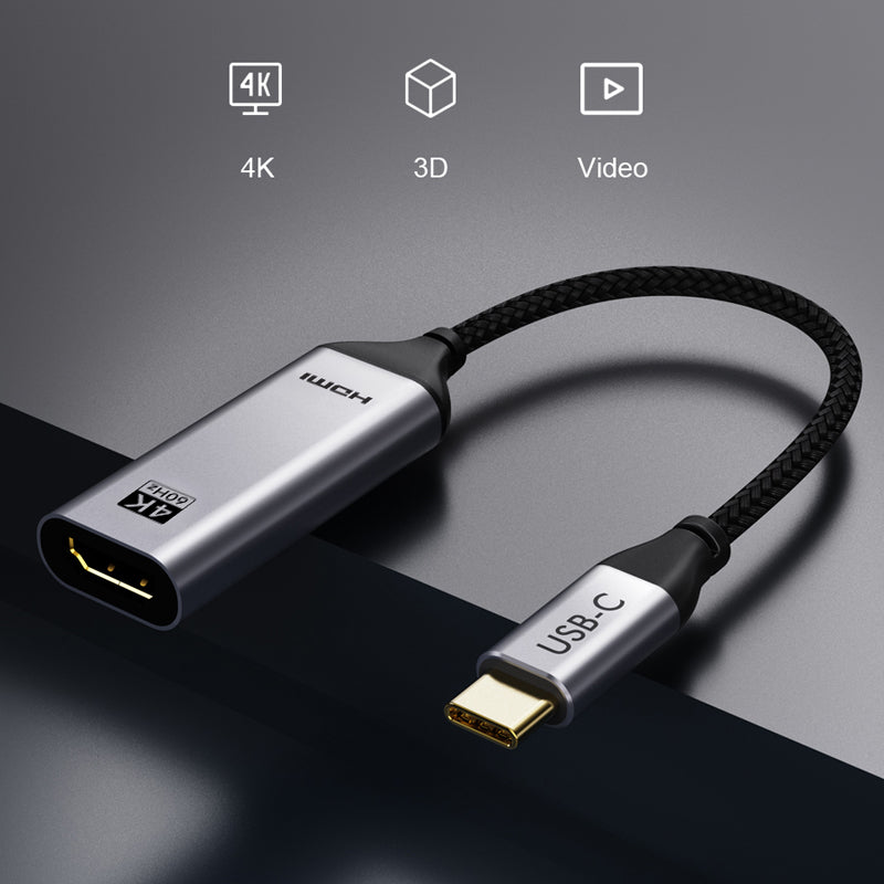 PREMIUM USB TYPE C TO HDMI Adapter, SUPPORT AUDIO-VIDEO 4K/60HZ ,USB3.1 COX cable 36-34 WITH BRAIDING, Gold plated,with Alumium housing, Printing CABLETIME RoHS , SKU- CT-C160-PU31-CMHDFn1-S0.2