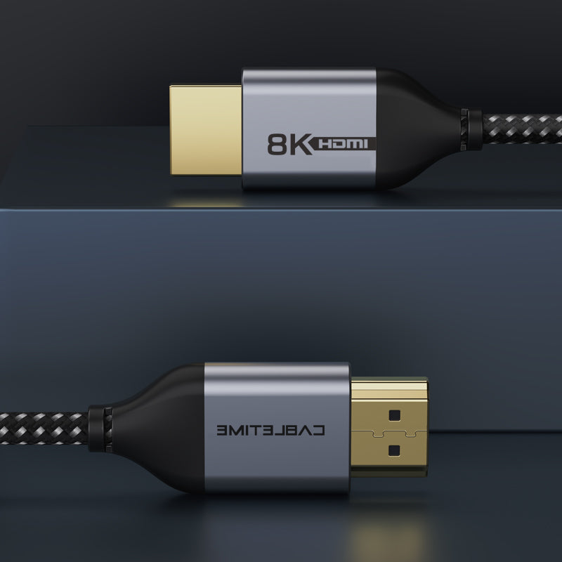 CABLETIME- 8K Premium HDMI 2.1 Cable Coaxial Cable, Wire: UL 32AWG 5P+4C with ALMlar+ 85% Braiding OD4.5mm, Flexilble matt PVC with nylon Jacket, Alumium Housing, Gold plated SKU- CT-AV540-HE21G(C8K)-B1
