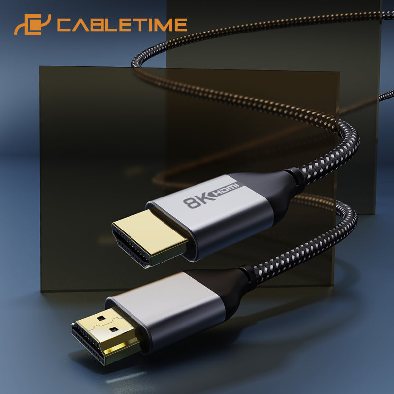 CABLETIME- 8K Premium HDMI 2.1 Cable Coaxial Cable, Wire: UL 32AWG 5P+4C with ALMlar+ 85% Braiding OD4.5mm, Flexilble matt PVC with nylon Jacket, Alumium Housing, Gold plated SKU- CT-AV540-HE21G(C8K)-B1