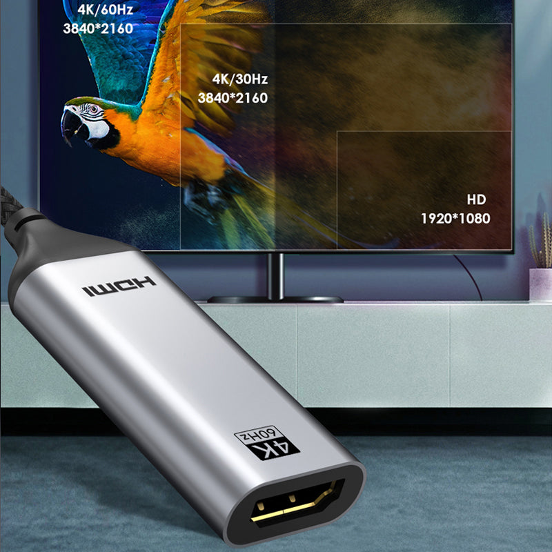 PREMIUM USB TYPE C TO HDMI Adapter, SUPPORT AUDIO-VIDEO 4K/60HZ ,USB3.1 COX cable 36-34 WITH BRAIDING, Gold plated,with Alumium housing, Printing CABLETIME RoHS , SKU- CT-C160-PU31-CMHDFn1-S0.2