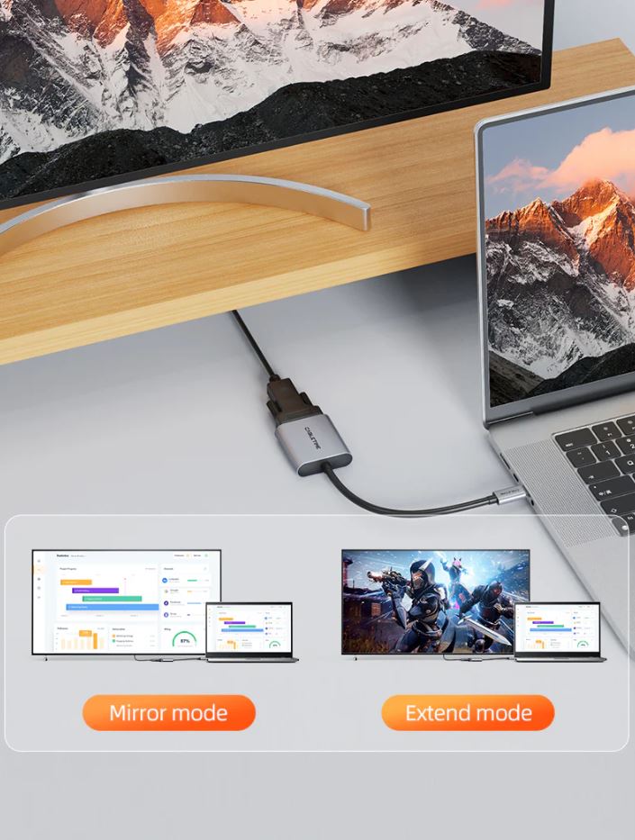CABLETIME- USB TYPE C TO VGA Female adapter, SUPPORT AUDIO-VIDEO 1080P ,32/24AWG WITH BRAIDING, Nickle plated, with CABLETIME LOGO , White Matt Flexible TPE Jacket , RoHS, SKU- CT-C160-PU31-CMVGA1-S0.15