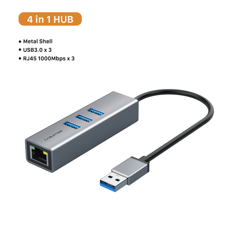 USB 3.0 3 Port Hub With Gigabit Ethernet Adapter