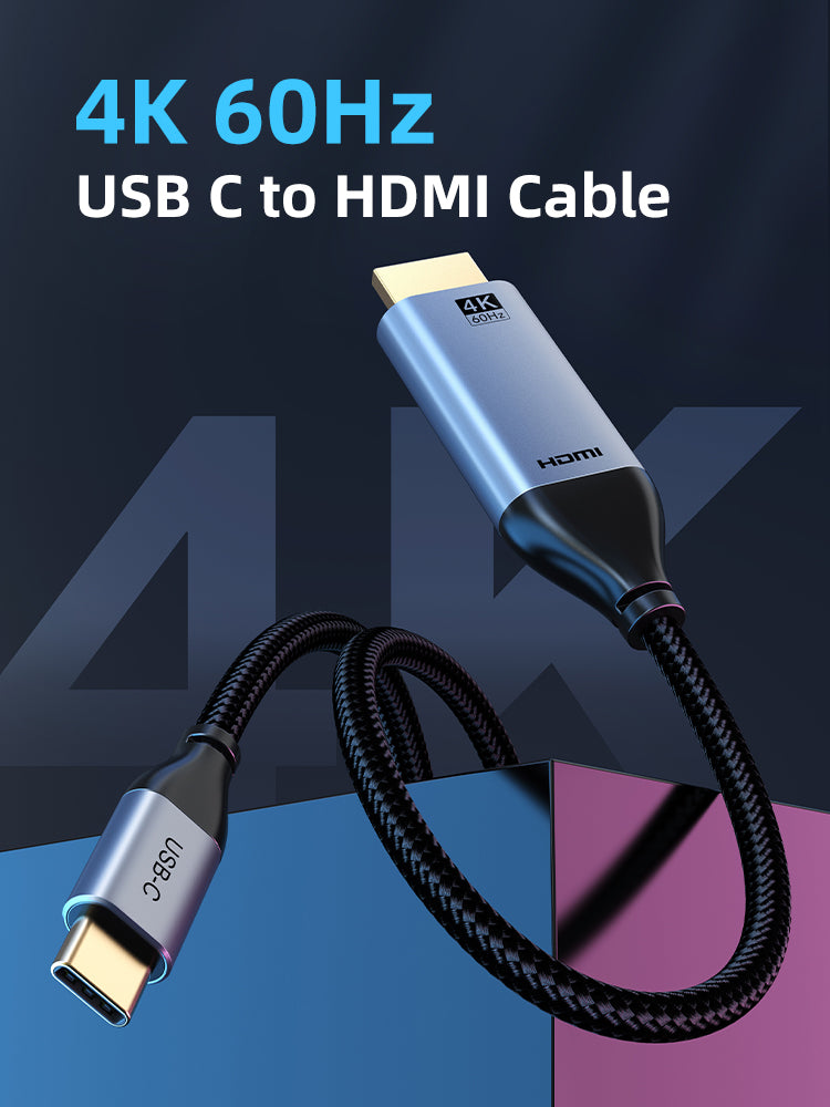 Premium USB Type C to HDMI Cable, Gold Plated, Support AUDIO-VIDEO 4K/60HZ, Transmission Rate: 18Gbps, Shell: Aluminum +TPE, Jacket: Black Braided, OD: 4.5mm, RoHS , SKU- CT-C160-PU31-CMHD2-S3