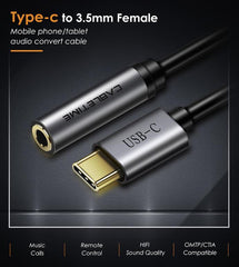 CABLETIME- Premium Digital USB Type C Male to Audio Stereo 3.5 Female, Signal: Sound & Music-Digital, Nickle plated with Space Grey alumium Housing, Black PVC, OD4.5mm , SKU- CT-C160-PU31-CMAU(D)-AS0.1