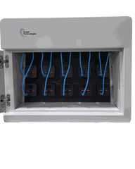 POWER TECHNOLOGIES 10 Bay Secure Battery Charging Cabinet w/ HS Cables w/ 5 Power Bank HS Batteries - NA, MODEL- PowerVault+, SKU- CAB-PVS-B10K-D5H
