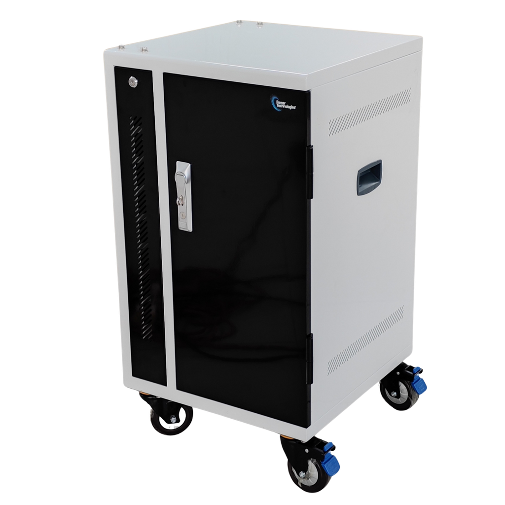 POWER TECHNOLOGIES-15 Bay Secure USB-C Hub Charging Cart, USB-C Cables - 220V UK, MODEL- PT-VERT-15-H65, SKU- CRT-VRT-B15L-U-H65C