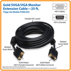 TRIPP LITE VGA HD15 RGB COXIAL CABLE M/F BLACK 25F/7.62M P500-025