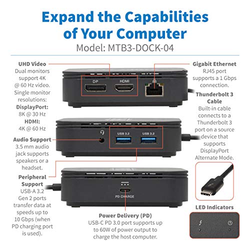 Tripp Lite Thunderbolt 3 Dock Dual Display 8k DP 4k HDMI USB-A Hub Gbe (MTB3-DOCK-04)