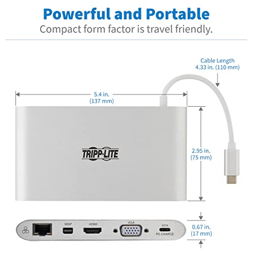 Tripp Lite USB 3.1 Gen 1 USB-C Docking Station w/ USB-A, HDMI, VGA, mDP, Gigabit Ethernet, Mem Card, 3.5mm & USB-C PD Charging, USB C, USB Type C,...